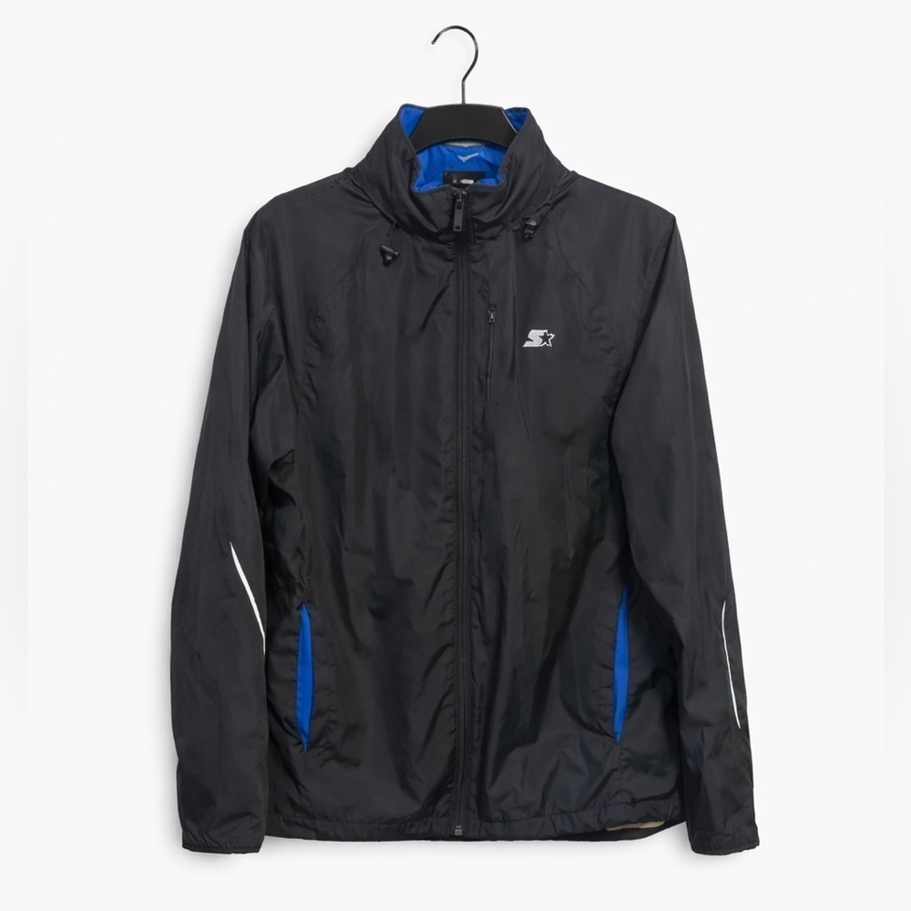 STARTER vintage jacket Full Zip Windbreaker Small Black Blue 100% Polyester